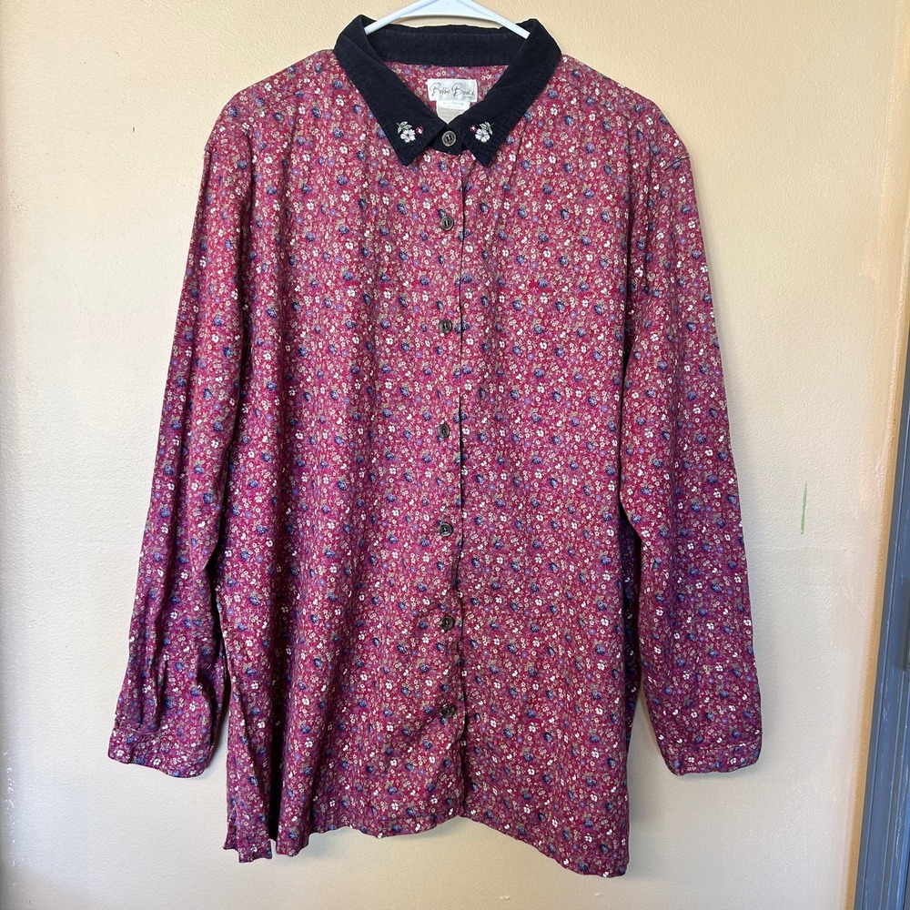 Bobbie Brooks‎ Floral Corduroy Collar Button Down Shirt Womens 22W/24W Plus